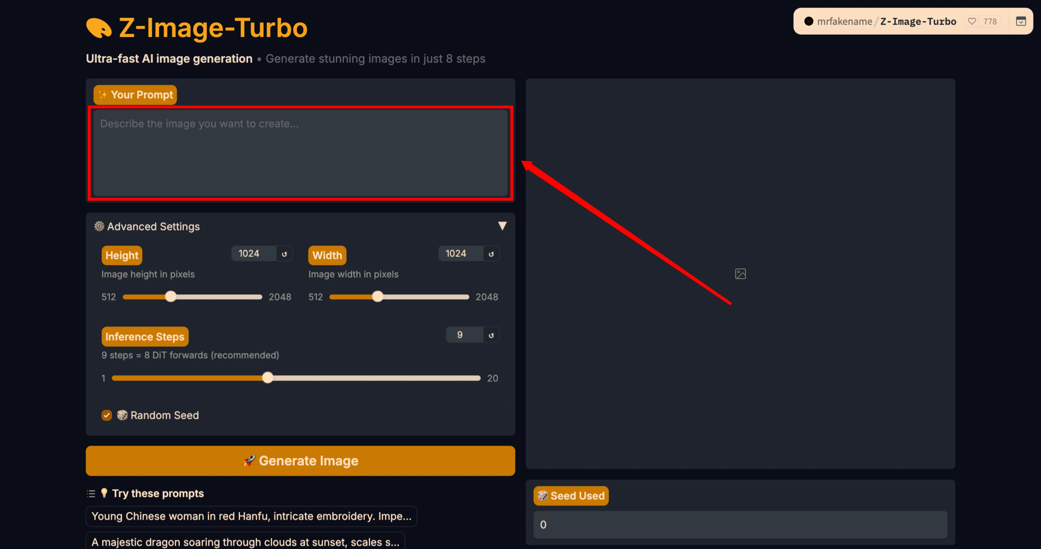 Z-Image Turbo advanced settings interface