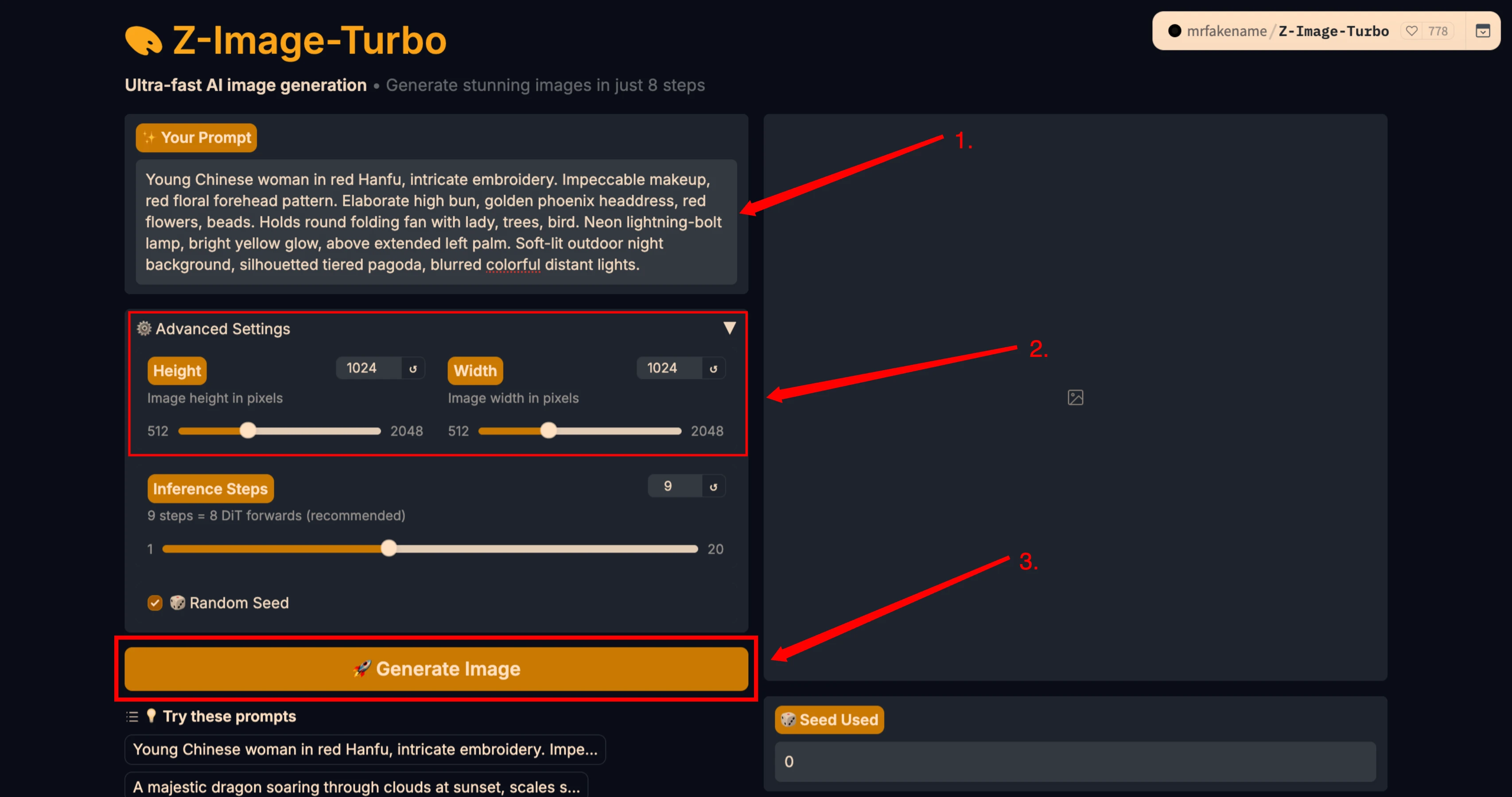 Z-Image Turbo generation steps